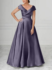 A Line Princess V Neck Satin Mother Of The Bride Dresses With Ruched