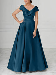 A Line Princess V Neck Satin Mother Of The Bride Dresses With Ruched