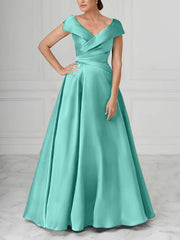 A Line Princess V Neck Satin Mother Of The Bride Dresses With Ruched