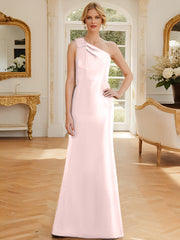 Sheath Column One Shoulder Sleeveless Satin Mother Of The Bride Dresses With Bowknot