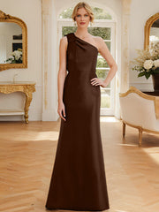 Sheath Column One Shoulder Sleeveless Satin Mother Of The Bride Dresses With Bowknot