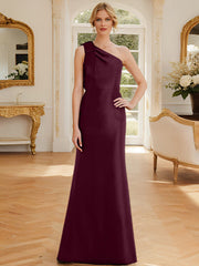 Sheath Column One Shoulder Sleeveless Satin Mother Of The Bride Dresses With Bowknot