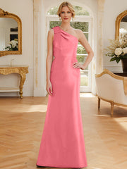 Sheath Column One Shoulder Sleeveless Satin Mother Of The Bride Dresses With Bowknot