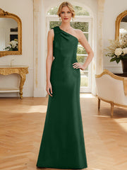 Sheath Column One Shoulder Sleeveless Satin Mother Of The Bride Dresses With Bowknot