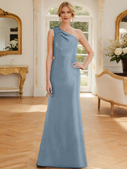 Sheath Column One Shoulder Sleeveless Satin Mother Of The Bride Dresses With Bowknot