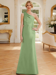 Sheath Column One Shoulder Sleeveless Satin Mother Of The Bride Dresses With Bowknot