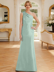 Sheath Column One Shoulder Sleeveless Satin Mother Of The Bride Dresses With Bowknot