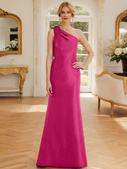 Sheath Column One Shoulder Sleeveless Satin Mother Of The Bride Dresses With Bowknot