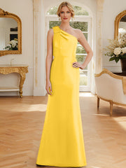 Sheath Column One Shoulder Sleeveless Satin Mother Of The Bride Dresses With Bowknot