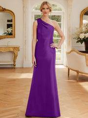 Sheath Column One Shoulder Sleeveless Satin Mother Of The Bride Dresses With Bowknot