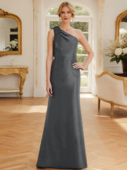 Sheath Column One Shoulder Sleeveless Satin Mother Of The Bride Dresses With Bowknot