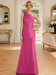 Sheath Column One Shoulder Sleeveless Satin Mother Of The Bride Dresses With Bowknot