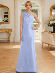Sheath Column One Shoulder Sleeveless Satin Mother Of The Bride Dresses With Bowknot