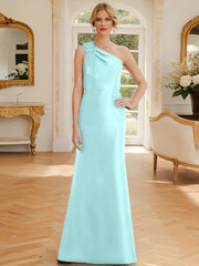 Sheath Column One Shoulder Sleeveless Satin Mother Of The Bride Dresses With Bowknot