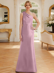 Sheath Column One Shoulder Sleeveless Satin Mother Of The Bride Dresses With Bowknot