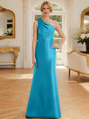 Sheath/Column One-Shoulder Sleeveless Satin Mother of the Bride Dresses with Bowknot