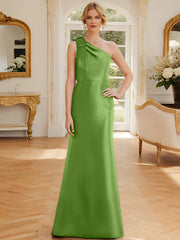 Sheath Column One Shoulder Sleeveless Satin Mother Of The Bride Dresses With Bowknot