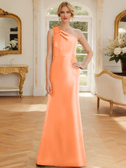 Sheath Column One Shoulder Sleeveless Satin Mother Of The Bride Dresses With Bowknot