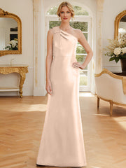 Sheath Column One Shoulder Sleeveless Satin Mother Of The Bride Dresses With Bowknot
