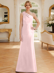 Sheath Column One Shoulder Sleeveless Satin Mother Of The Bride Dresses With Bowknot