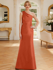 Sheath Column One Shoulder Sleeveless Satin Mother Of The Bride Dresses With Bowknot