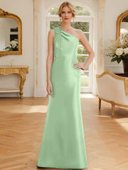 Sheath Column One Shoulder Sleeveless Satin Mother Of The Bride Dresses With Bowknot