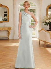 Sheath Column One Shoulder Sleeveless Satin Mother Of The Bride Dresses With Bowknot