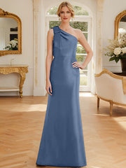 Sheath Column One Shoulder Sleeveless Satin Mother Of The Bride Dresses With Bowknot