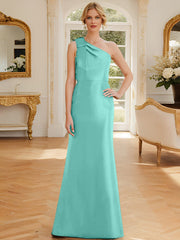 Sheath Column One Shoulder Sleeveless Satin Mother Of The Bride Dresses With Bowknot
