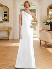 Sheath Column One Shoulder Sleeveless Satin Mother Of The Bride Dresses With Bowknot