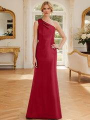Sheath Column One Shoulder Sleeveless Satin Mother Of The Bride Dresses With Bowknot