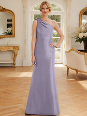 Sheath Column One Shoulder Sleeveless Satin Mother Of The Bride Dresses With Bowknot