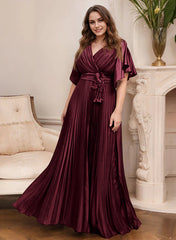 A Line Princess V Neck Short Sleeves Mother Of The Bride Dresses With Belt