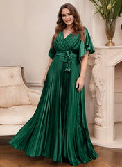 A Line Princess V Neck Short Sleeves Mother Of The Bride Dresses With Belt
