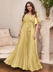 A Line Princess V Neck Short Sleeves Mother Of The Bride Dresses With Belt