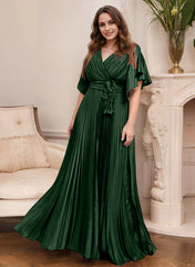 A Line Princess V Neck Short Sleeves Mother Of The Bride Dresses With Belt