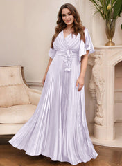 A Line Princess V Neck Short Sleeves Mother Of The Bride Dresses With Belt