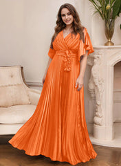 A Line Princess V Neck Short Sleeves Mother Of The Bride Dresses With Belt