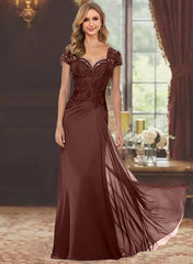 Sheath Column Sweetheart Short Sleeves Floor Length Mother Of The Bride Dresses With Appliques Lace Sequins