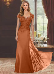 Sheath Column Sweetheart Short Sleeves Floor Length Mother Of The Bride Dresses With Appliques Lace Sequins
