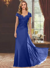 Sheath Column Sweetheart Short Sleeves Floor Length Mother Of The Bride Dresses With Appliques Lace Sequins