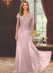 Sheath Column Sweetheart Short Sleeves Floor Length Mother Of The Bride Dresses With Appliques Lace Sequins