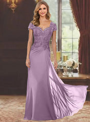 Sheath Column Sweetheart Short Sleeves Floor Length Mother Of The Bride Dresses With Appliques Lace Sequins