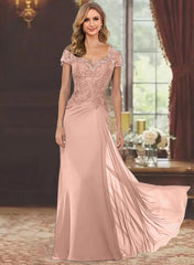 Sheath Column Sweetheart Short Sleeves Floor Length Mother Of The Bride Dresses With Appliques Lace Sequins
