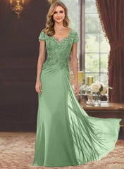 Sheath Column Sweetheart Short Sleeves Floor Length Mother Of The Bride Dresses With Appliques Lace Sequins