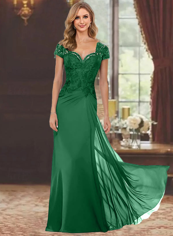 Sheath Column Sweetheart Short Sleeves Floor Length Mother Of The Bride Dresses With Appliques Lace Sequins