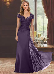 Sheath Column Sweetheart Short Sleeves Floor Length Mother Of The Bride Dresses With Appliques Lace Sequins