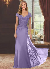 Sheath Column Sweetheart Short Sleeves Floor Length Mother Of The Bride Dresses With Appliques Lace Sequins
