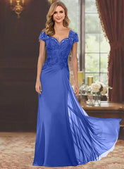 Sheath/Column Sweetheart Short Sleeves Floor-Length Mother of the Bride Dresses with Appliques Lace & Sequins
