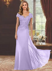 Sheath/Column Sweetheart Short Sleeves Floor-Length Mother of the Bride Dresses with Appliques Lace & Sequins